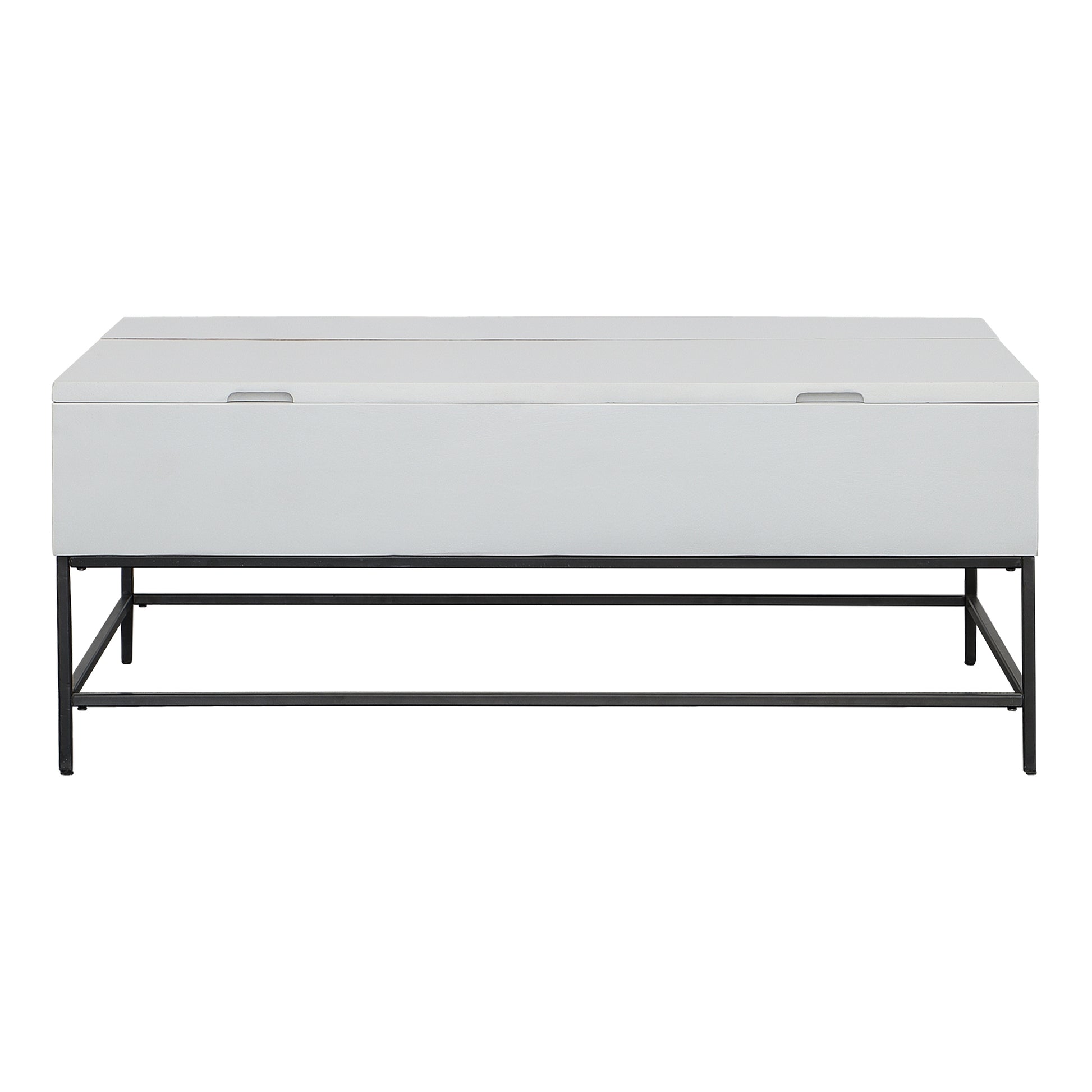 45 Inch Rectangular Mango Wood Coffee Table, Lift Top Storage, Iron Frame, White, Black White Solid Wood