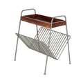 25 Inch Rectangular Metal Frame Side Table, Magazine Rack, Mango Wood Tray Top, Brown, Pewter Gray Gray Iron