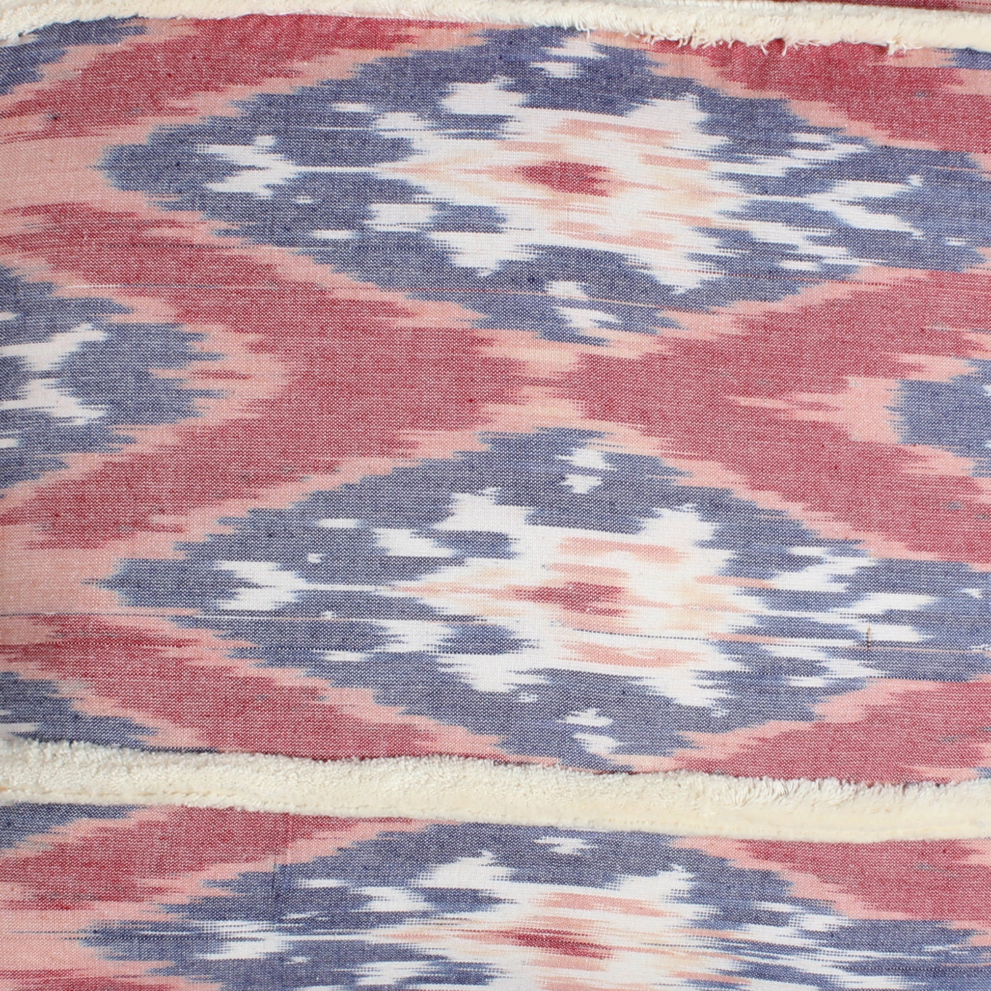 18 X 18 Handcrafted Square Cotton Accent Throw Pillow, Floral Ikat Dyed Pattern, Fringe Accent, Multicolor Red Cotton