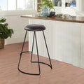 26 Inch Modern Counter Height Stool, Genuine Leather Upholstery, Metal Frame, Baseball Stitching, Black Black Iron