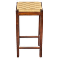 Mango Wood Barstool With Rope Weaved Seat, Brown Brown Solid Wood