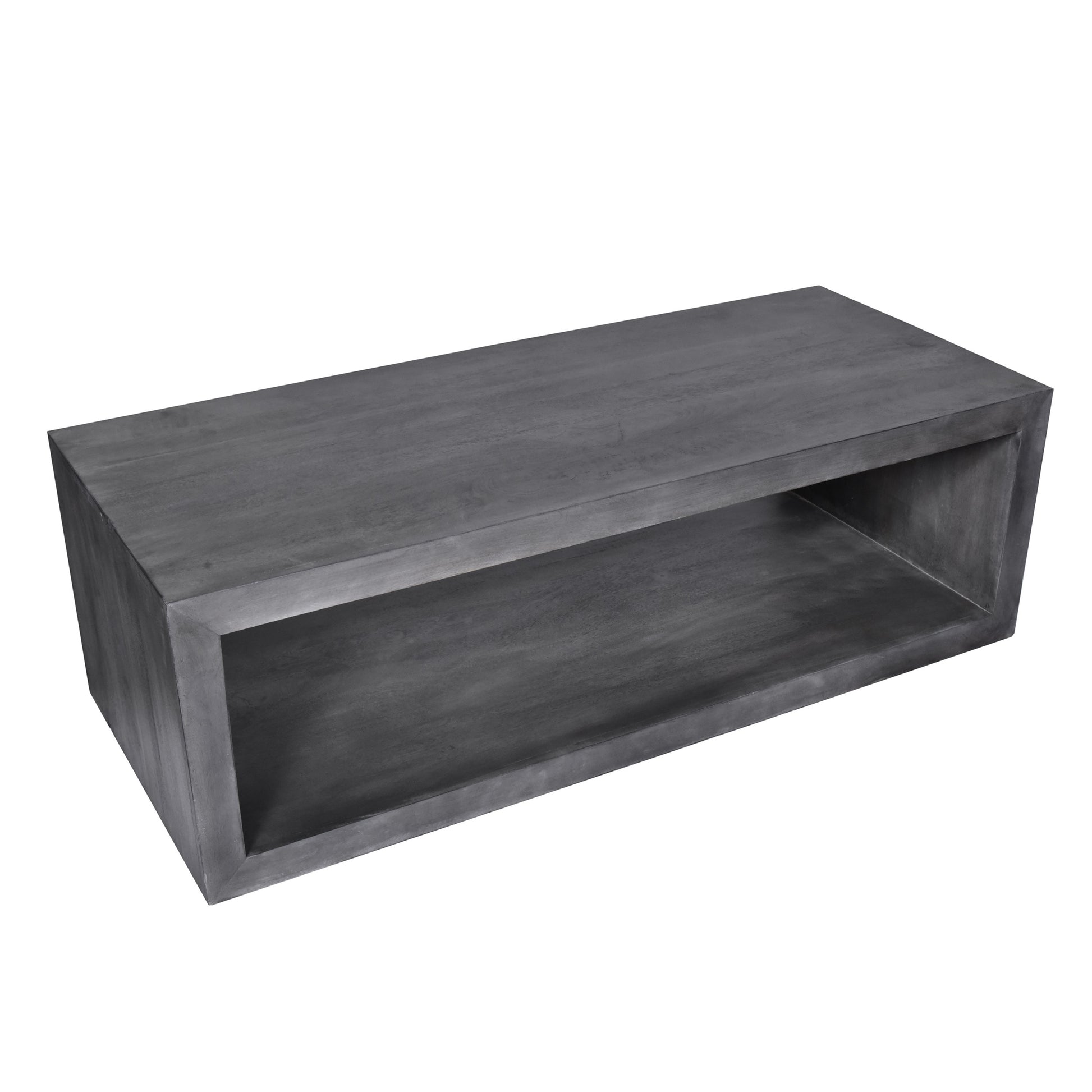 58" Cube Shape Wooden Coffee Table With Open Bottom Shelf, Charcoal Gray Gray Solid Wood