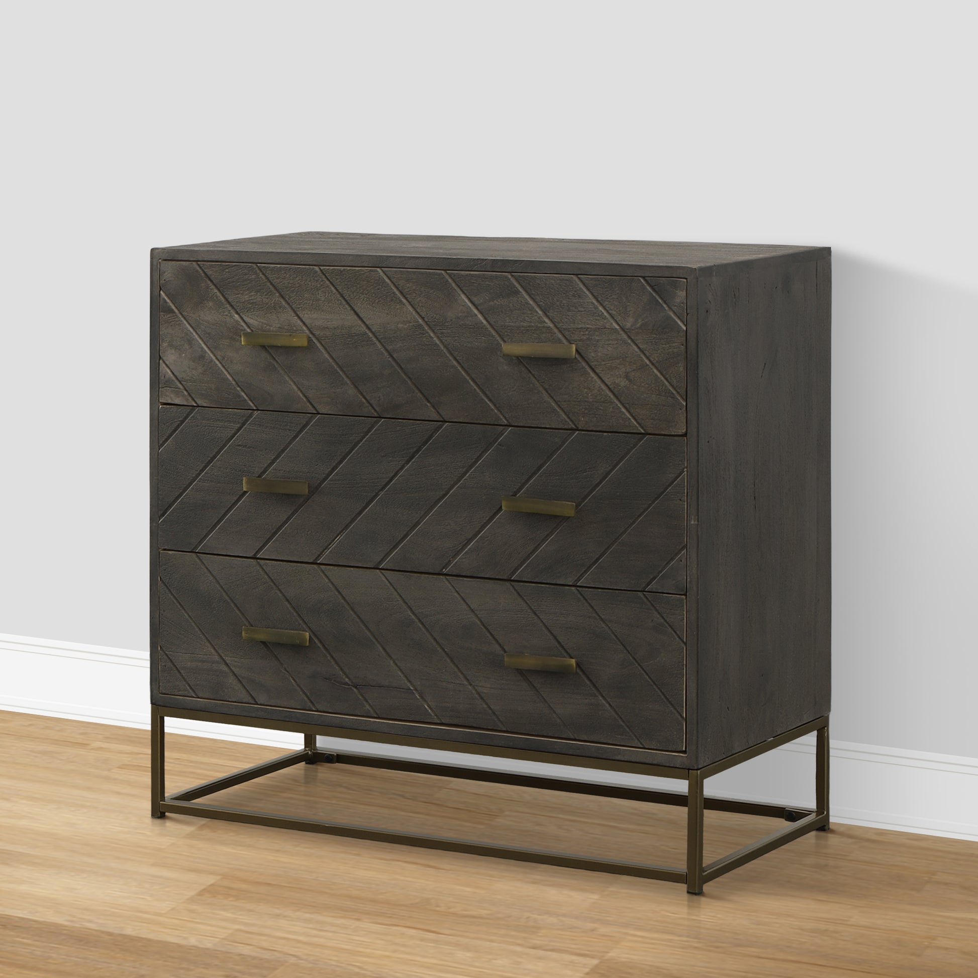 Roy 32 Inch 3 Drawer Mango Wood Dresser Chest, Rustic Bronze Metal Fra Roy 32 Inch 3 Drawer Mango Wood Dresser Chest, Rustic Bronze Metal Fra