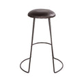 26 Inch Modern Counter Height Stool, Genuine Leather Upholstery, Metal Frame, Baseball Stitching, Black Black Iron