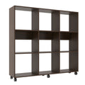 49 Inch Handcrafted Classic Wood Bookcase, 9 Open Compartments, Caster Wheels, Espresso Brown Brown Solid Wood