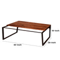 41.7 Inch Rectangular Coffee Table With Plank Style Top, Metal Frame, Brown And Black Brown Solid Wood