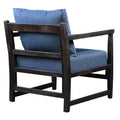 Malibu 27 Inch Handcrafted Mango Wood Accent Chair, Fabric, Pillow Back, Open Frame, Blue, Black Blue Solid Wood