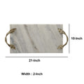 Decor Tray With Marble Frame And Carved Metal Handles, White And Gold White Marble