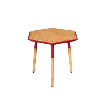 Paige 18 Inch Hexagon Illusion Wood Side Table, Brown, Red Brown Solid Wood