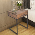 Mango Wood Side Table With Drawer And Cantilever Iron Base, Brown And Black Brown Iron