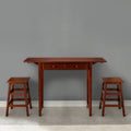 3 Piece Handcrafted Kitchen Island Breakfast Table Set, 2 Drawers, Rubberwood, Stools, Walnut Brown Brown Solid Wood