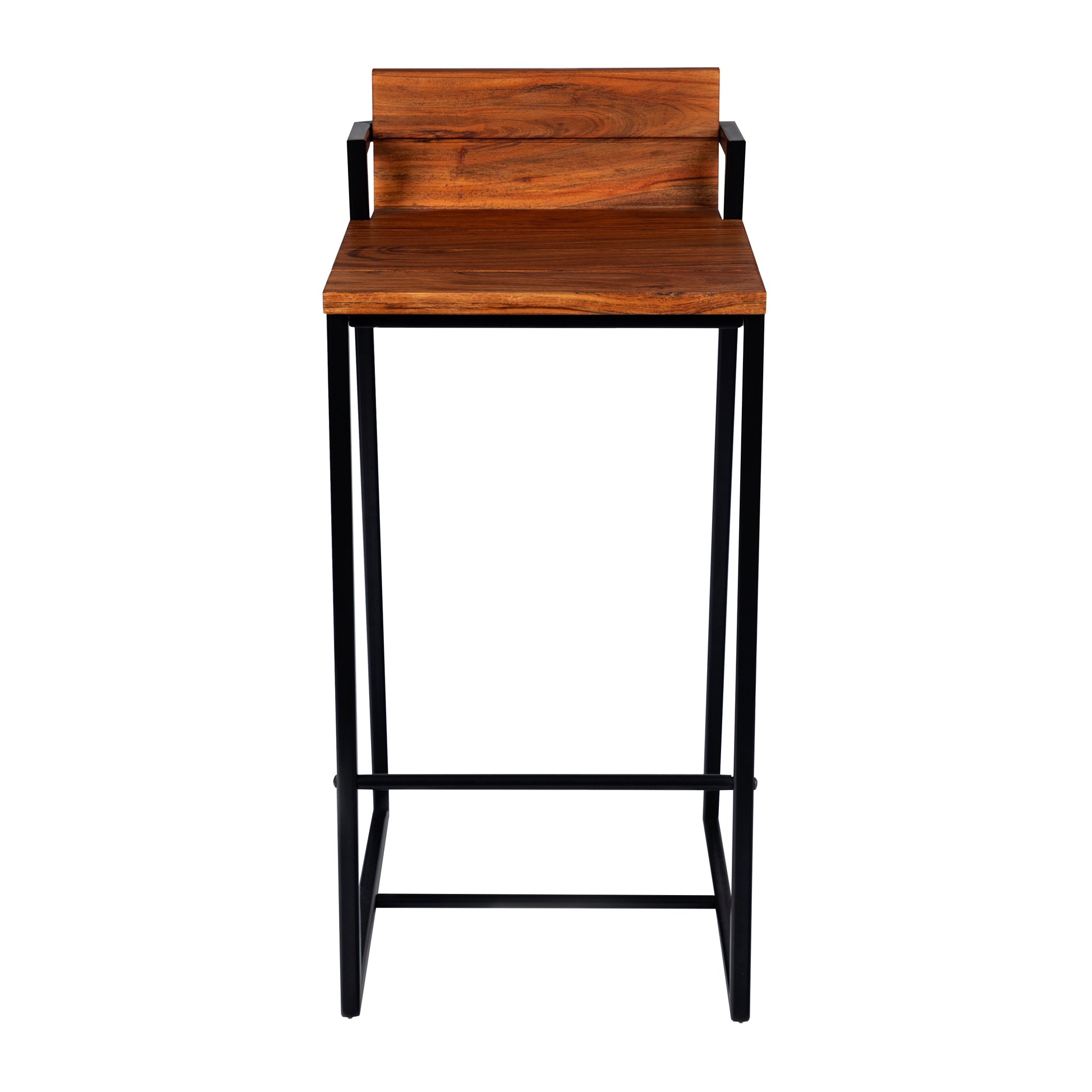 35 Inch Industrial Style Acacia Wood Barstool With Metal Frame, Brown And Black Brown Metal