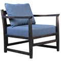 Malibu 27 Inch Handcrafted Mango Wood Accent Chair, Fabric, Pillow Back, Open Frame, Blue, Black Blue Solid Wood