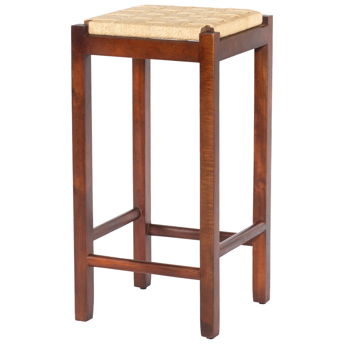 Mango Wood Barstool With Rope Weaved Seat, Brown Brown Solid Wood