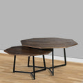 35, 28 Inch 2 Piece Nesting Coffee Table Set, Octagon Top, Mango Wood, Brown And Black Brown Solid Wood