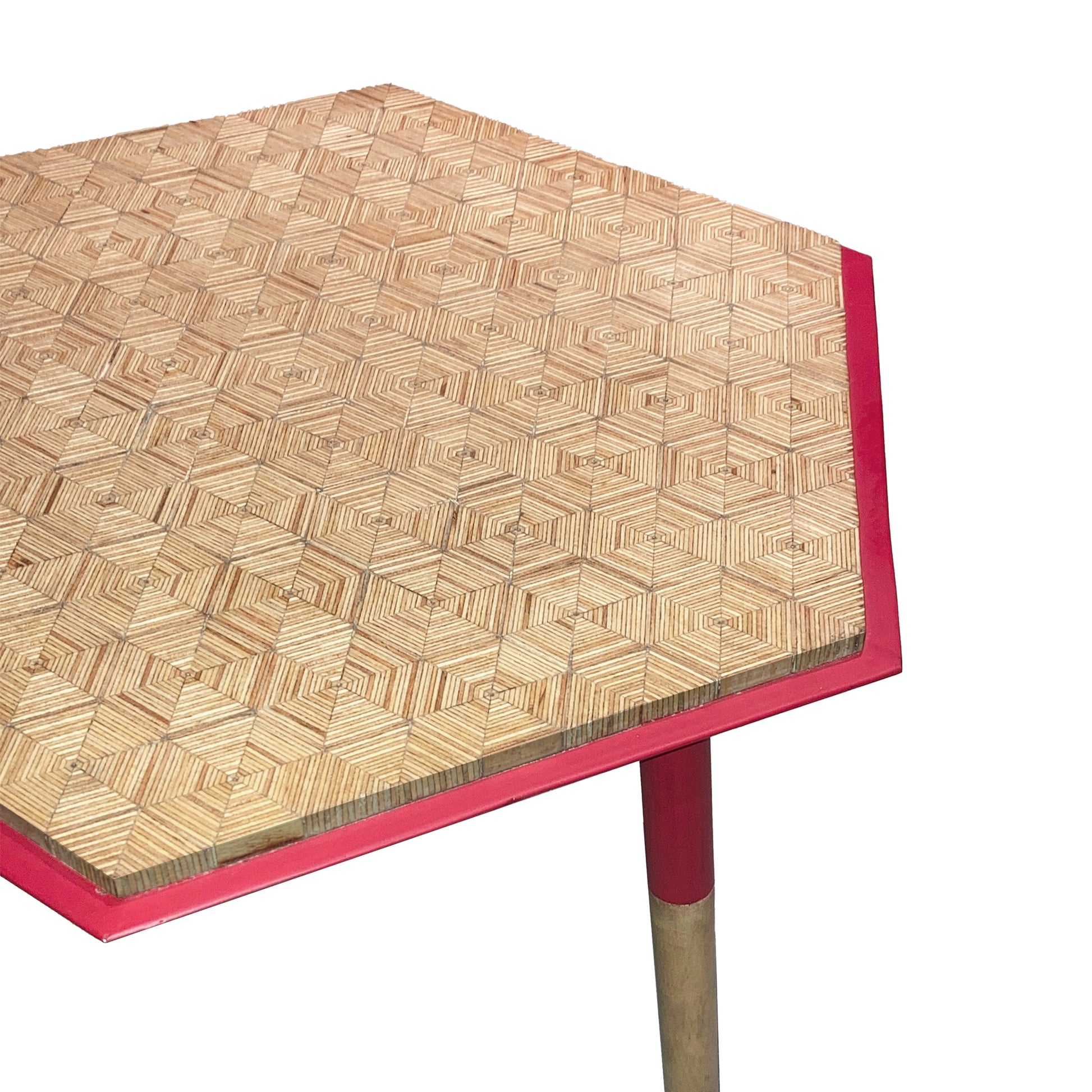 Paige 18 Inch Hexagon Illusion Wood Side Table, Brown, Red Brown Solid Wood