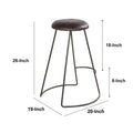 26 Inch Modern Counter Height Stool, Genuine Leather Upholstery, Metal Frame, Baseball Stitching, Black Black Iron