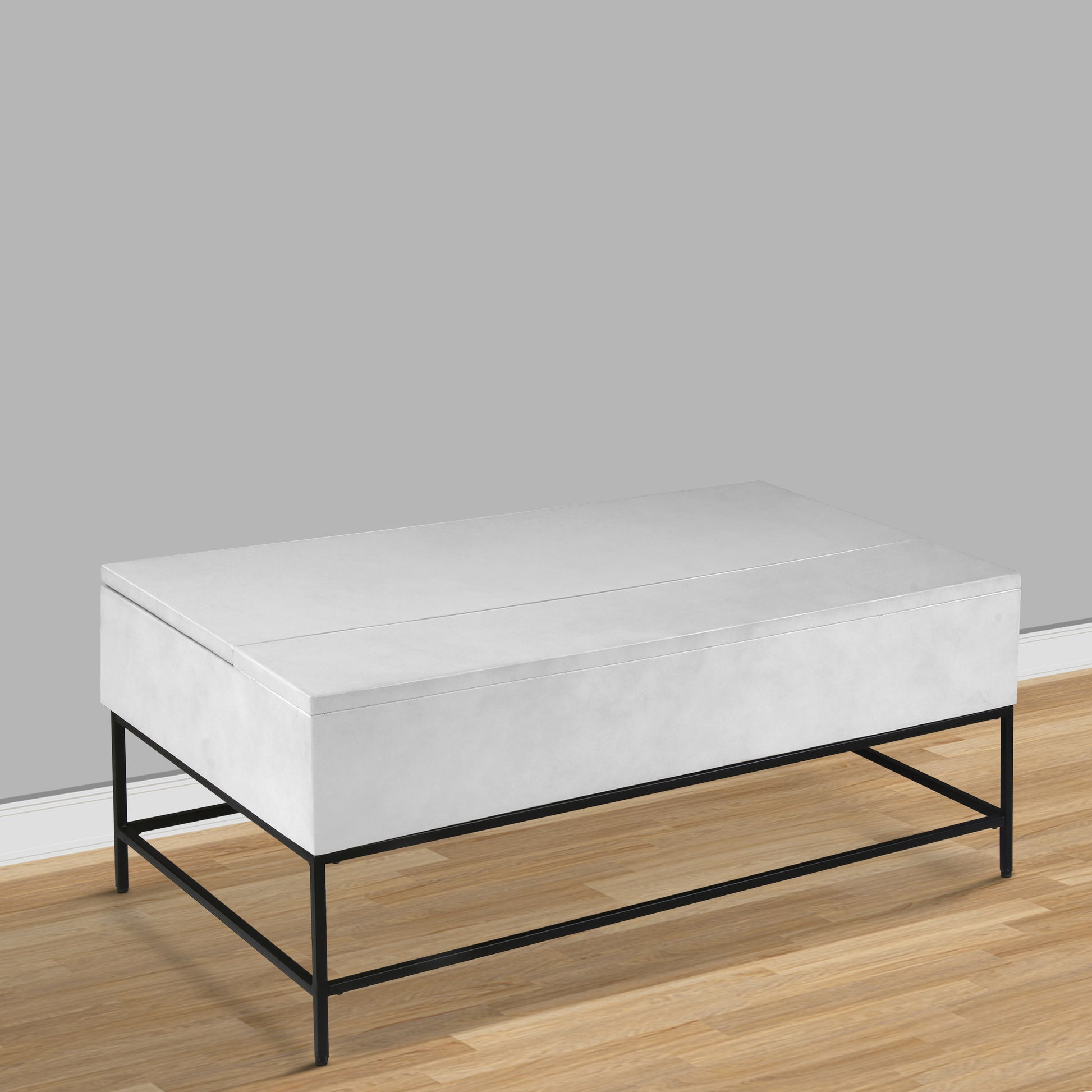 45 Inch Rectangular Mango Wood Coffee Table, Lift Top Storage, Iron Frame, White, Black White Solid Wood