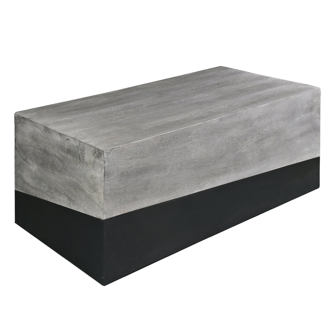 45 Inch Rectangular Mango Wood Coffee Table, Iron Base, Washed White And Black Gray Solid Wood