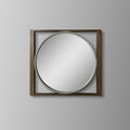 Round Wall Mirror With Rectangular Wooden Frame, Brown Brown Solid Wood