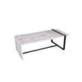 Farmhouse Rectangular Coffee Table With Wooden Top And Geometric Metal Frame, Gray And Black Gray Solid Wood
