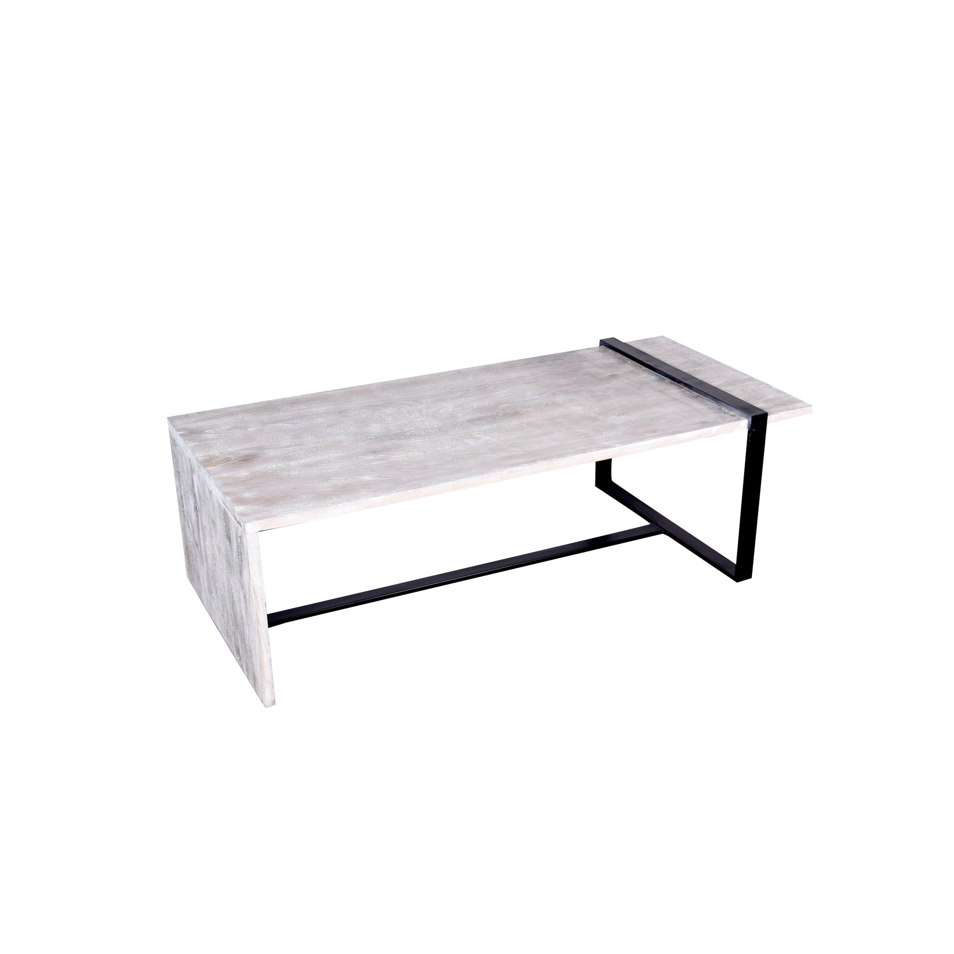 Farmhouse Rectangular Coffee Table With Wooden Top And Geometric Metal Frame, Gray And Black Gray Solid Wood