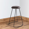 26 Inch Modern Counter Height Stool, Genuine Leather Upholstery, Metal Frame, Baseball Stitching, Black Black Iron