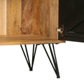 Tv Entertainment Unit With 2 Doors And Wooden Frame, Oak Brown And Black Brown Solid Wood