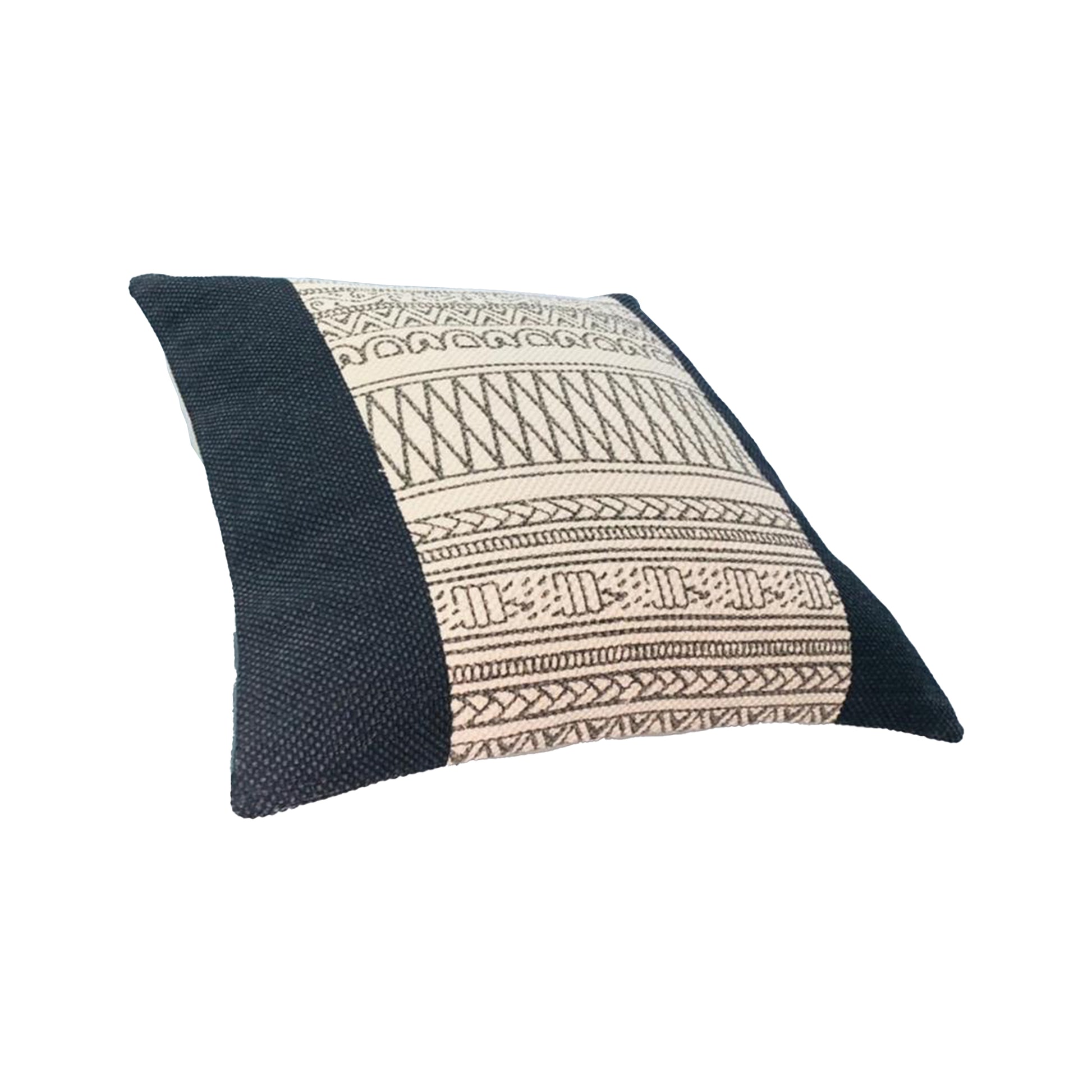 18 X 18 Square Cotton Accent Throw Pillow, Aztec Inspired Linework Pattern, Off White, Black Black Cotton