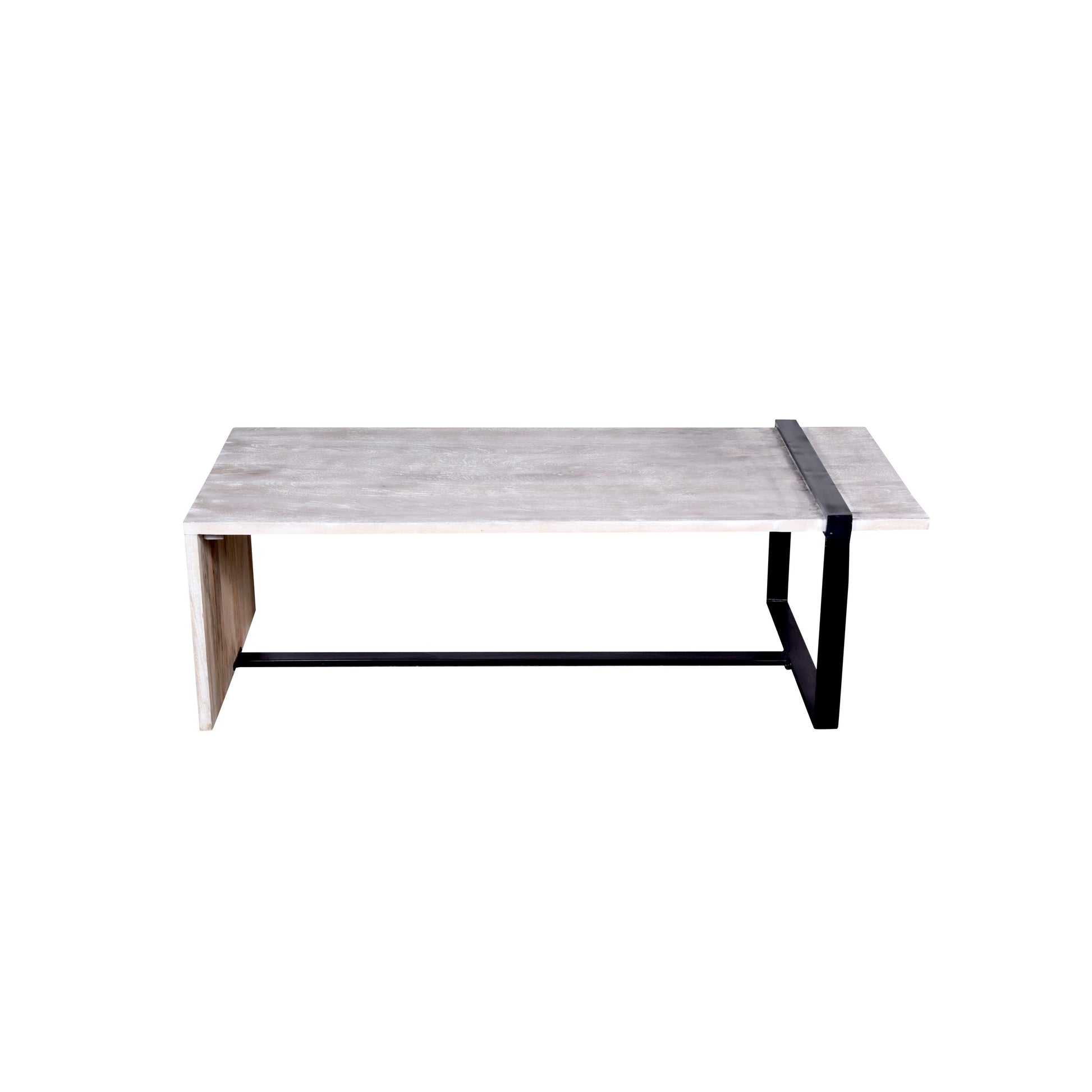 Farmhouse Rectangular Coffee Table With Wooden Top And Geometric Metal Frame, Gray And Black Gray Solid Wood