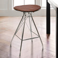 30 Inch Metal Frame Bar Stool, Round Genuine Leather Seat, Dark Brown, Silver Silver Iron