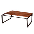 41.7 Inch Rectangular Coffee Table With Plank Style Top, Metal Frame, Brown And Black Brown Solid Wood