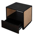 21 Inch Handcrafted Acacia Wood Side Table Nightstand, Woven Jute Side Panels, Brown, Black Black Solid Wood