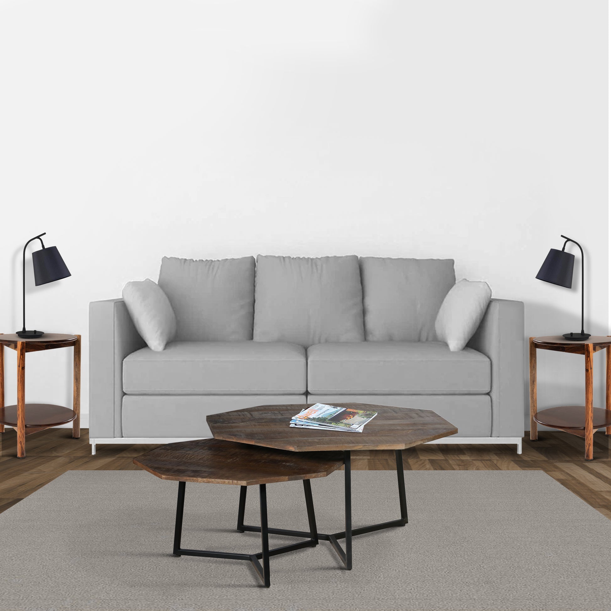 35, 28 Inch 2 Piece Nesting Coffee Table Set, Octagon Top, Mango Wood, Brown And Black Brown Solid Wood