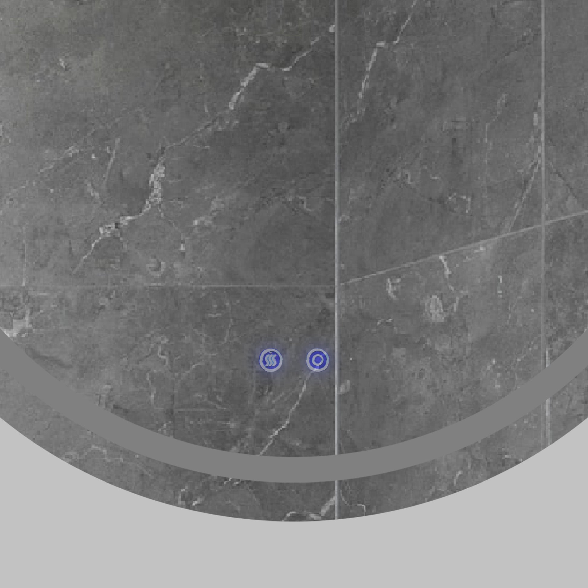 32 X 32 Inch Round Frameless Led Illuminated Bathroom Mirror, Touch Button Defogger, Metal, Frosted Edges, Silver Silver Aluminum