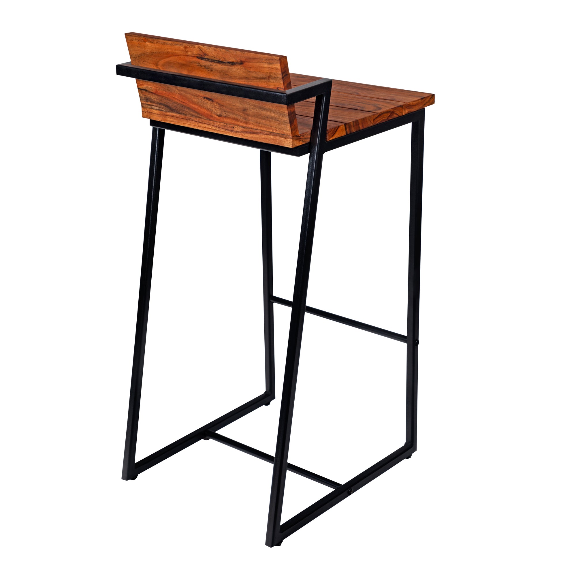 35 Inch Industrial Style Acacia Wood Barstool With Metal Frame, Brown And Black Brown Metal