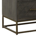 Roy 32 Inch 3 Drawer Mango Wood Dresser Chest, Rustic Bronze Metal Frame, Gray Gray Solid Wood