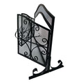 43 Inches 2 Door Iron Fireplace Screen, Mesh Design, Scrollwork, Black Black Iron