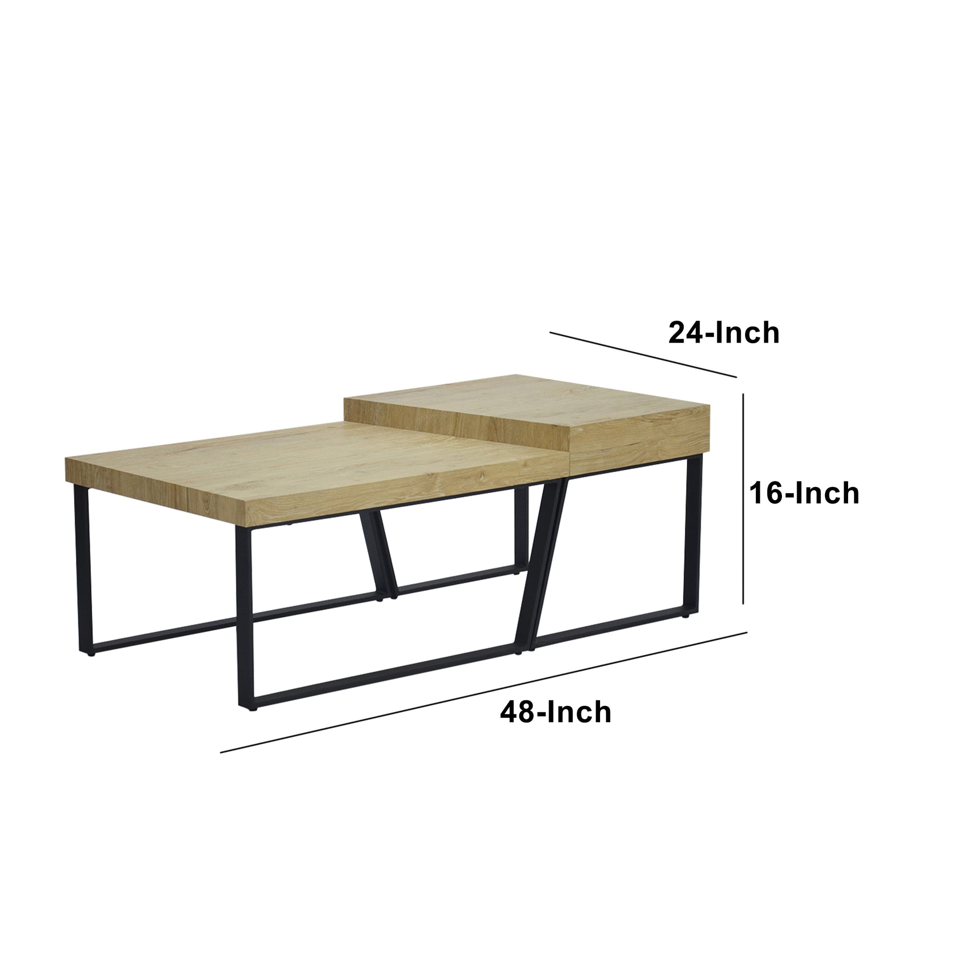 Rectangular Wooden Coffee Table With Metal Frame, Oak Brown And Black Brown Solid Wood