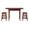 3 Piece Handcrafted Kitchen Island Breakfast Table Set, 2 Drawers, Rubberwood, Stools, Walnut Brown Brown Solid Wood