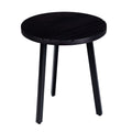 18 Inch Round Mango Wood Side End Table, Grooved Design, Metal Legs, Black Black Solid Wood