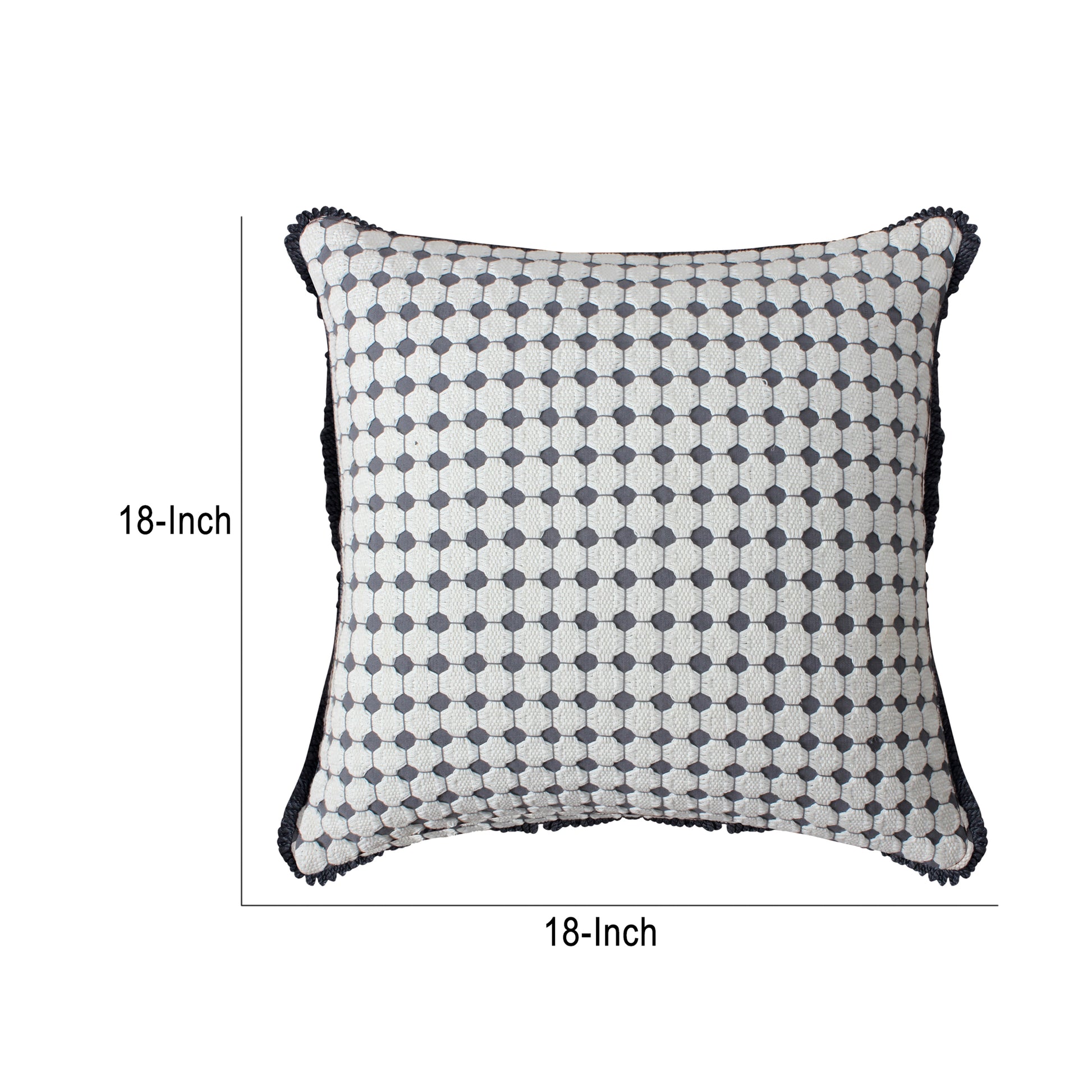 18 X 18 Handcrafted Square Cotton Accent Throw Pillow, Woven, Dotted Tile Design, White, Gray White Cotton