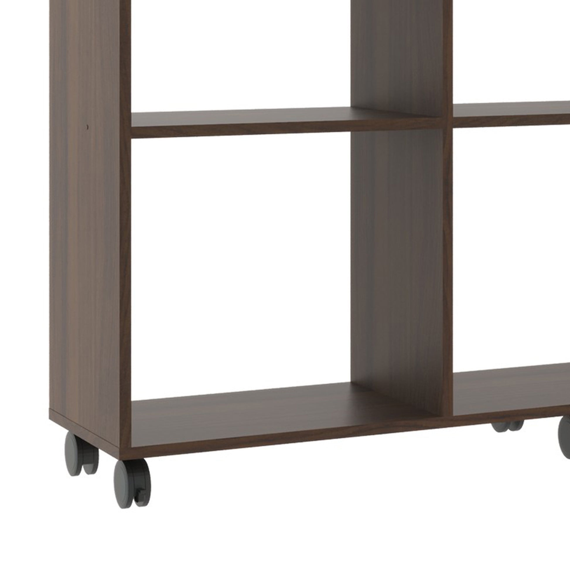 49 Inch Handcrafted Classic Wood Bookcase, 9 Open Compartments, Caster Wheels, Espresso Brown Brown Solid Wood