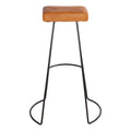 32 Inch Modern Bar Stool, Genuine Leather Seat, Metal Frame, Button Tufted, Tan Brown, Black Brown Iron