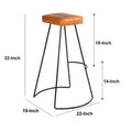 32 Inch Modern Bar Stool, Genuine Leather Seat, Metal Frame, Button Tufted, Tan Brown, Black Brown Iron