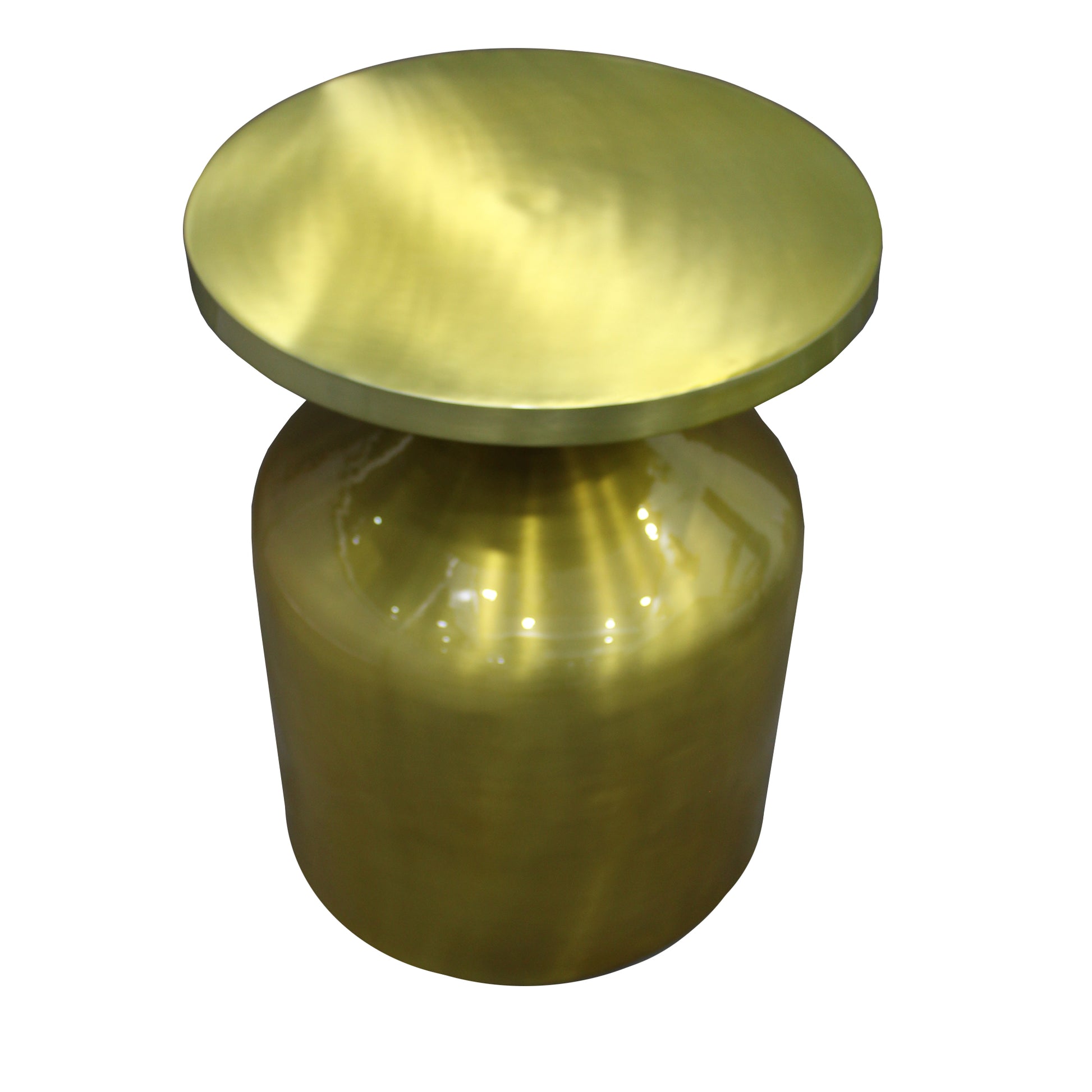 24 Inch Metal Frame End Table With Round Top And Bottle Shape Base, Gold Gold Metal