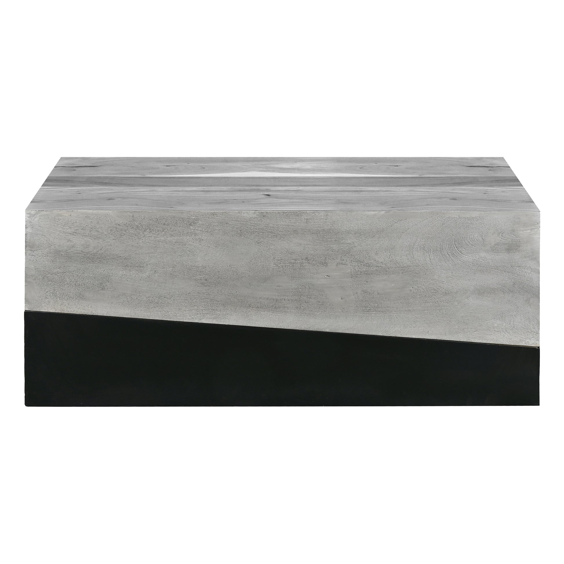 45 Inch Rectangular Mango Wood Coffee Table, Iron Base, Washed White And Black Gray Solid Wood
