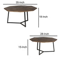 35, 28 Inch 2 Piece Nesting Coffee Table Set, Octagon Top, Mango Wood, Brown And Black Brown Solid Wood