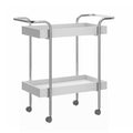 Storage Cart With 2 Tier Design And Metal Frame, White And Chrome White Metal