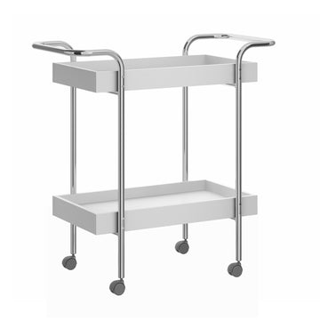 Storage Cart With 2 Tier Design And Metal Frame, White And Chrome White Metal